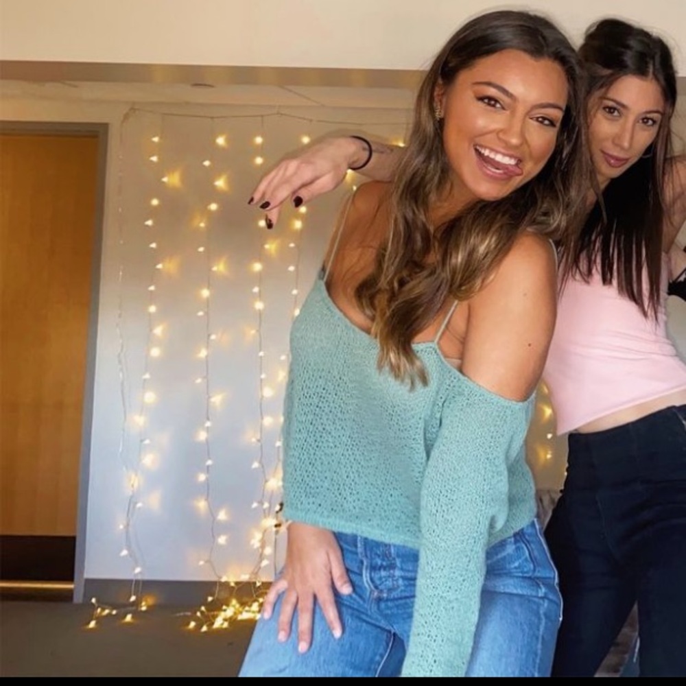 Forever 21 green crochet off the shoulder long sleeve top